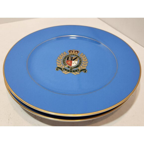 Ralph Lauren Estate Crest Cadet Blue Plate 9" Diameter Breakfast Plate New Set 2 - Picture 12 of 13